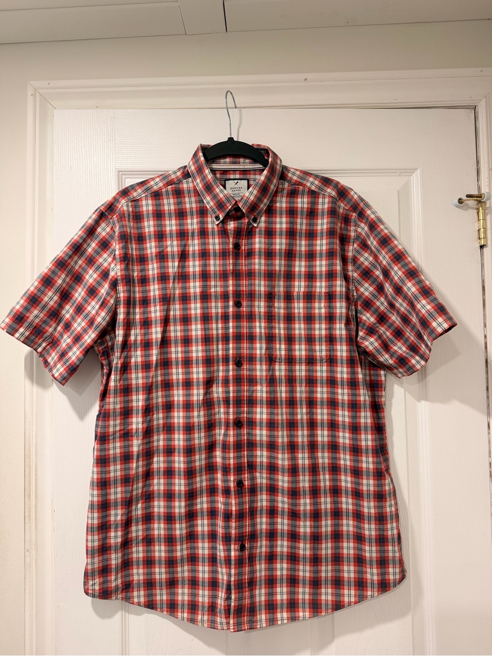 Denver Hayes Red Plaid Short-Sleeve Button-Down Shirt - Casual Men's Shirt
